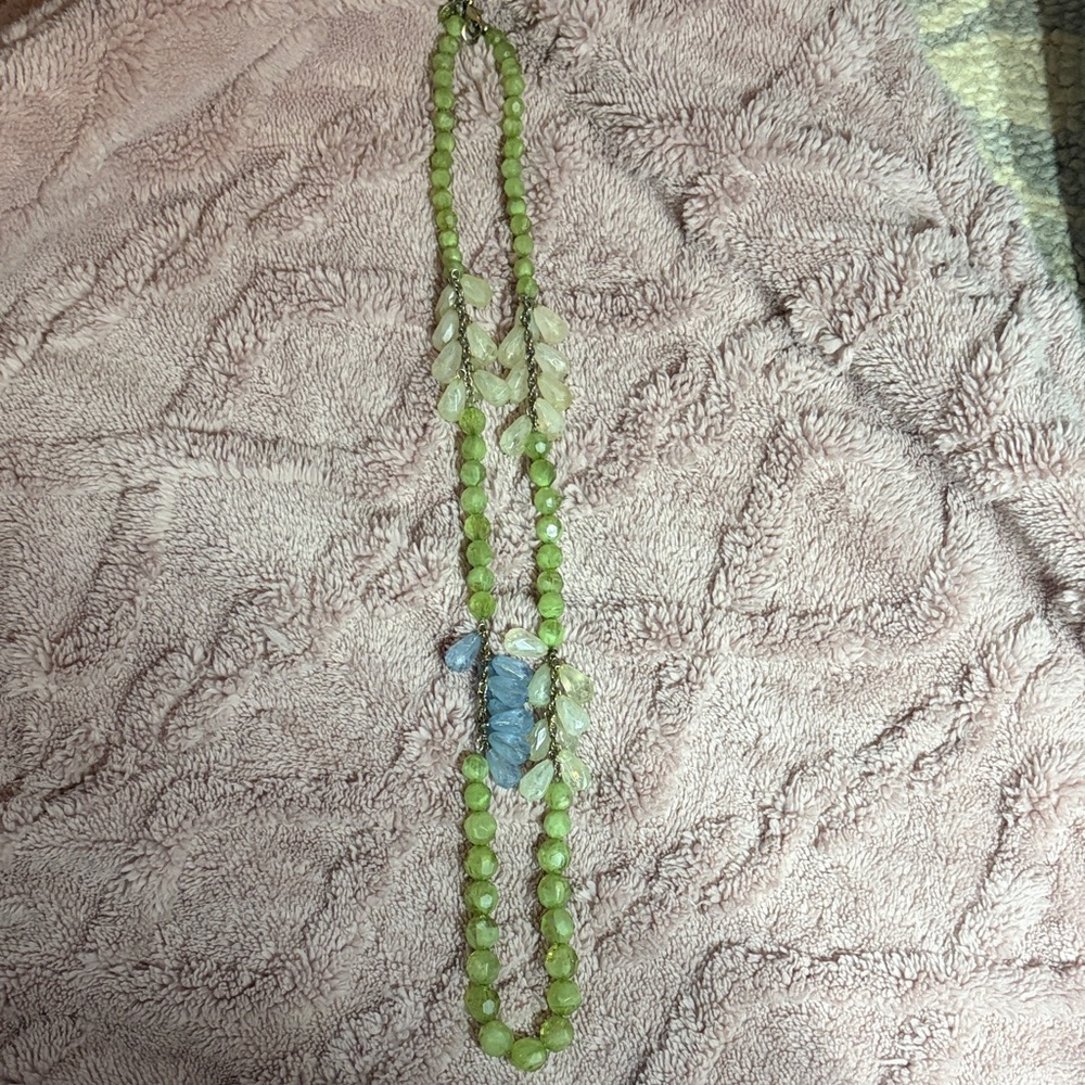 32” Anthropologie Green and Blue Beaded Necklace